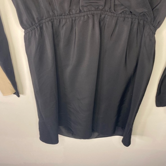 Parker Women's Black and Cream Silk V Neck Mini Dress Size Medium Classic Dressy - Picture 3 of 16